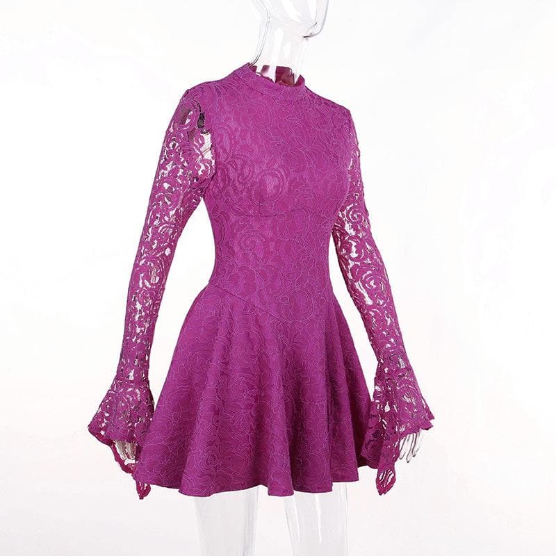 Head-Turning Fuchsia Lace Mock Neck Mini Dress - Your Essential for Fall Parties & Holiday Glam