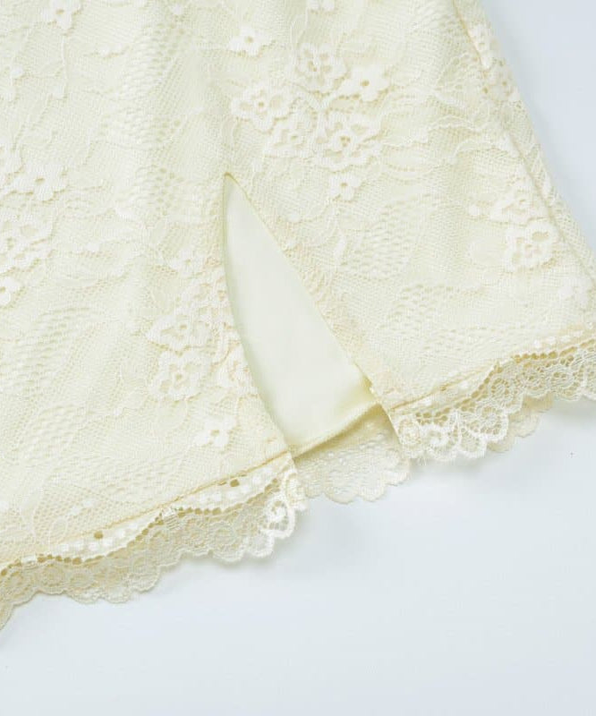 Alluring Ivory Lace V-Neck Mini Dress with Slit | Perfect for Fall Parties & Date Nights