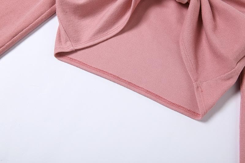 Blush Pink Cold Shoulder Knotted Crop Top - Trendy Long Sleeve & Strappy Fall Fashion for Women