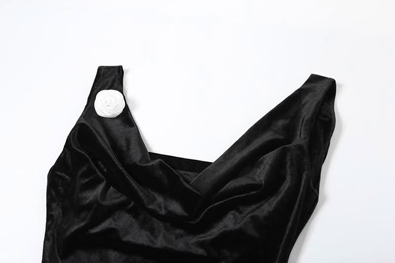 The Opulent Velvet Maxi: Black Cowl Neck Gown with Slit & Backless Design | Fall & Holiday Party Ready