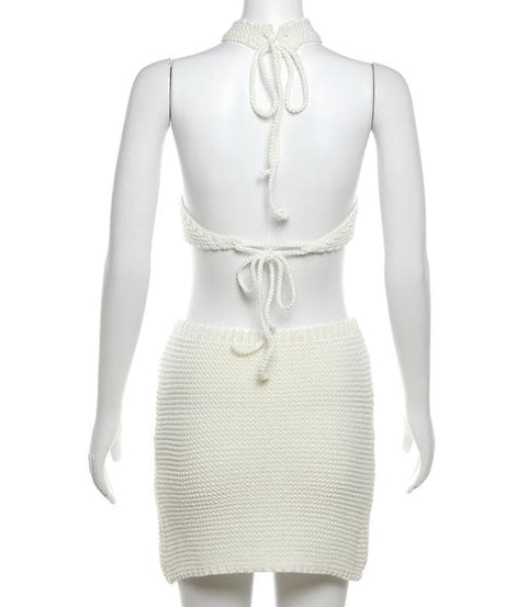 Cozy Chic Knit Halter Crop Top & Mini Skirt Set - Your Fall-to-Holiday & Resort Essential