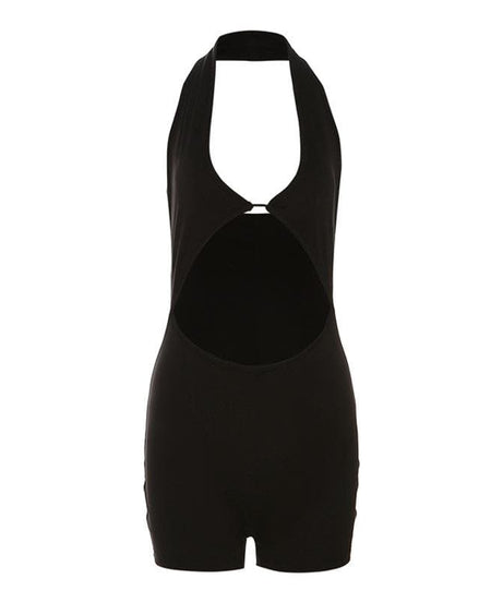 Sassy & Chic Black Halter Cutout Romper – Your Essential for Fall Nights Out & Warm-Weather Escapes