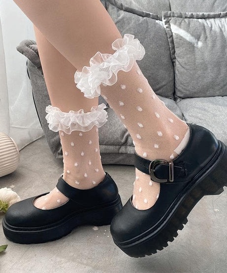 Chic Sheer Polka Dot Ruffle Ankle Socks - Vintage Charm for Fall & Halloween Outfits