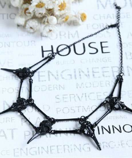 Gothic Raven Skull Layered Necklace – Mystical Fall & Halloween Statement Jewelry for Women