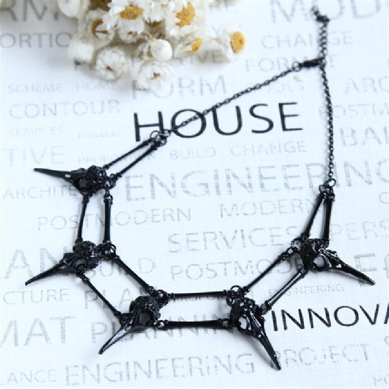 Gothic Raven Skull Layered Necklace – Mystical Fall & Halloween Statement Jewelry for Women