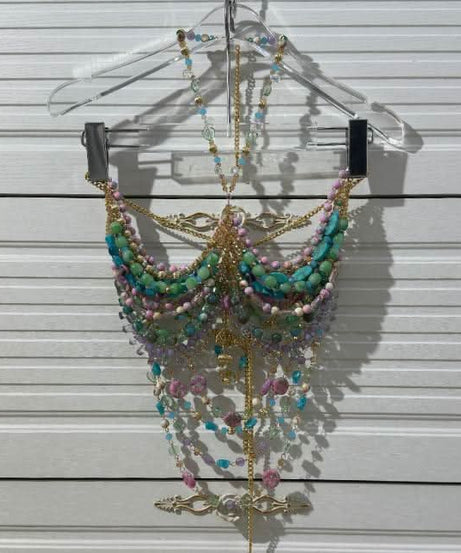 Dazzling Beaded Halter Body Chain Top - Sparkle & Shine for Holiday Parties, Festivals & Tropical Getaways