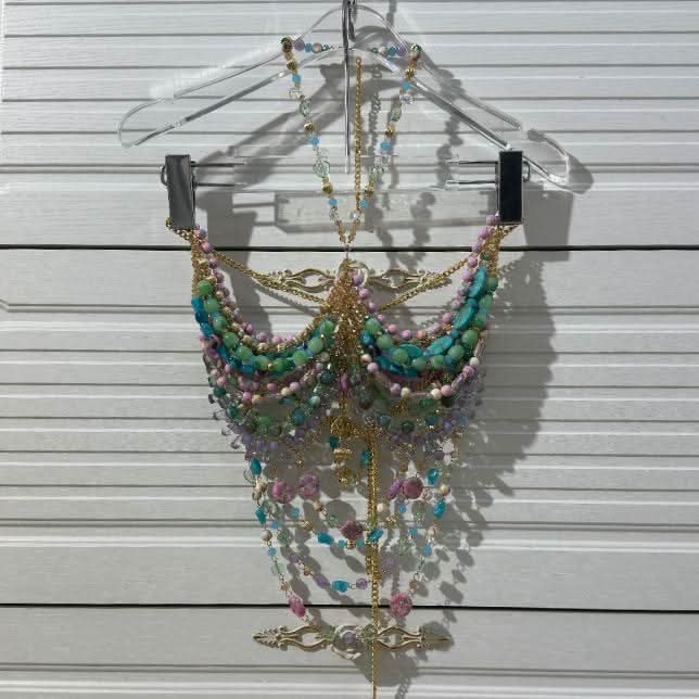 Dazzling Beaded Halter Body Chain Top - Sparkle & Shine for Holiday Parties, Festivals & Tropical Getaways