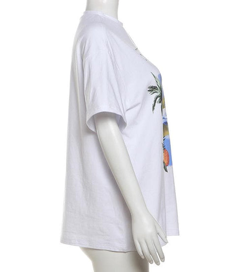 Women's 'Sunshine' Dolphin & Tropical Graphic Tee - Your Cozy Fall & Winter Getaway Vibe Top
