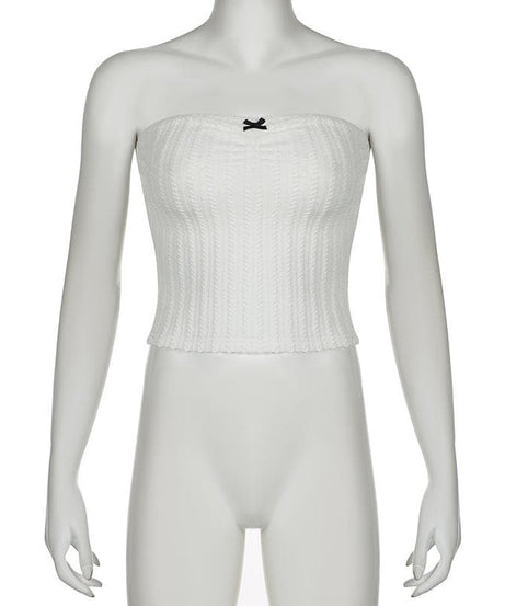 Effortless Chic Textured Bow Tube Crop Top | Fall Transitional Style