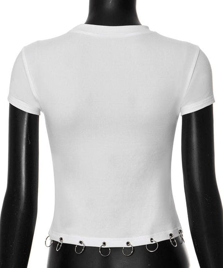 Sassy Feline O-Ring Baby Tee - Fall Trendy Short Sleeve Top