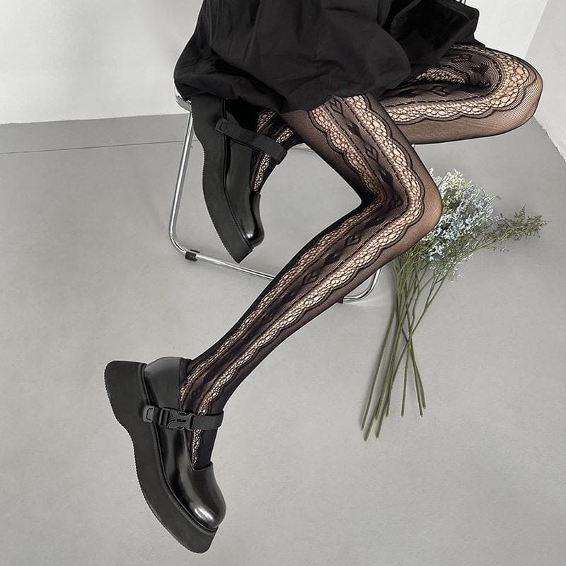 Fall Enchantress Black Lace Fishnet Tights | Spooky Chic & Edgy Autumn Style