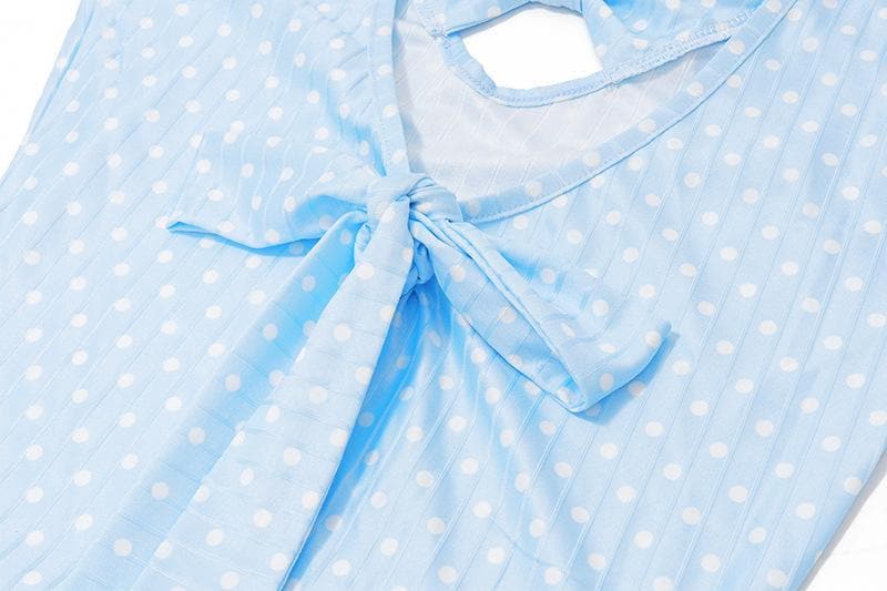 Women's Light Blue Polka Dot Swim Dress with Bowknot Detail & Shorts – Your Fall/Winter Vacation Essential