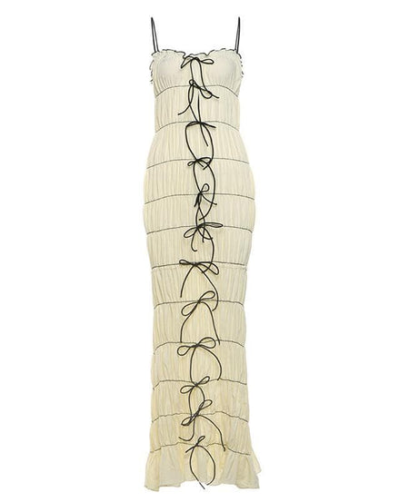 Chic & Edgy Bow-Detail Ruched Bodycon Maxi Dress | Fall Glamour