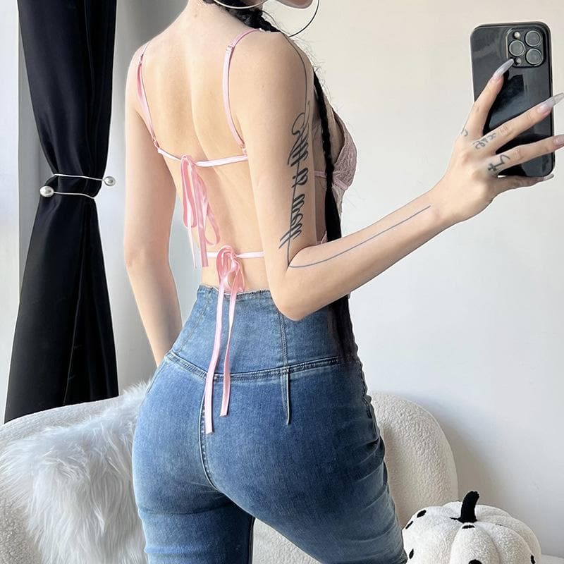 Coquette Chic: Pink Lace Bow Cut-Out Cami Top – Your Autumn Evening & Halloween Party Essential