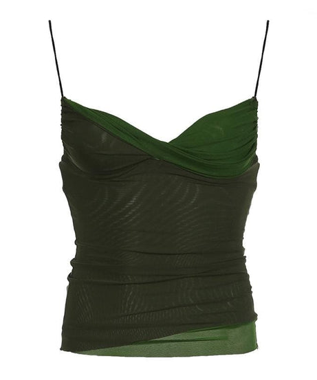 Fall Chic Olive Green Contrast Ruched Cami Top - Trendy Slim Fit Tank