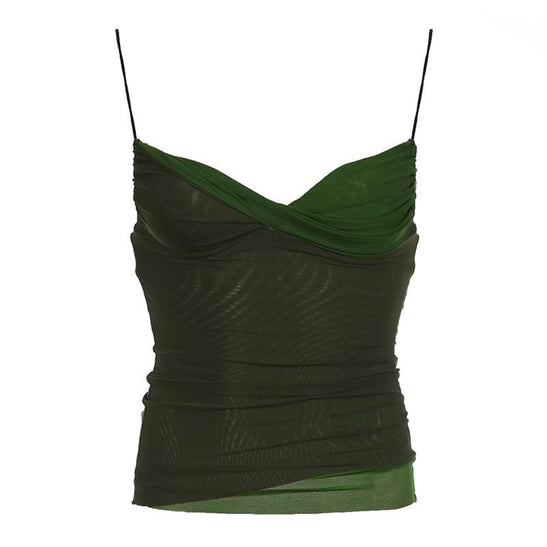 Fall Chic Olive Green Contrast Ruched Cami Top - Trendy Slim Fit Tank