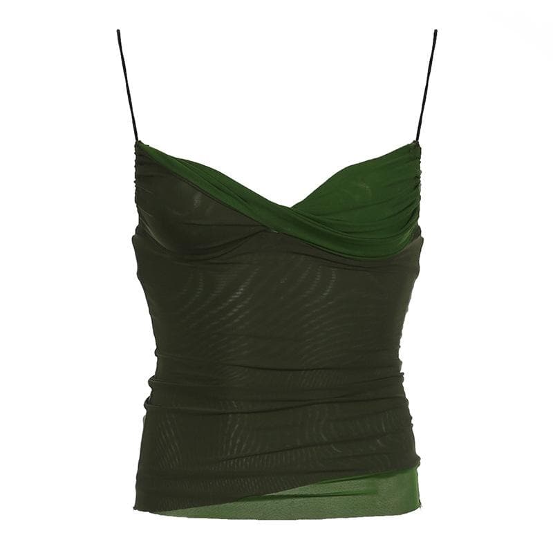 Fall Chic Olive Green Contrast Ruched Cami Top - Trendy Slim Fit Tank