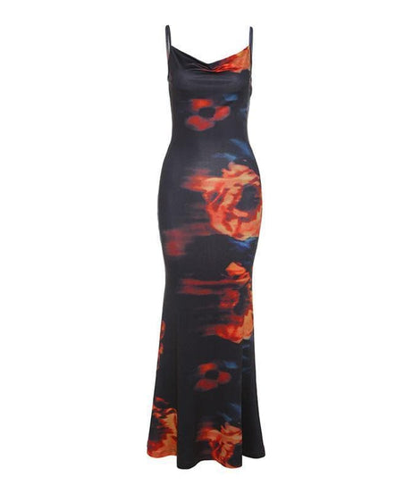 Stunning Fall Bloom Cowl Neck Maxi Dress for Women - Chic Bodycon Evening Wear
