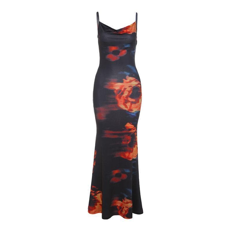 Stunning Fall Bloom Cowl Neck Maxi Dress for Women - Chic Bodycon Evening Wear