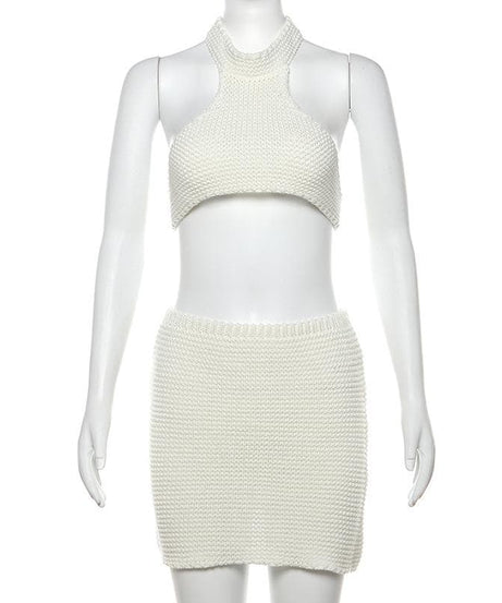 Cozy Chic Knit Halter Crop Top & Mini Skirt Set - Your Fall-to-Holiday & Resort Essential