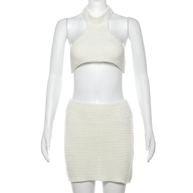 Cozy Chic Knit Halter Crop Top & Mini Skirt Set - Your Fall-to-Holiday & Resort Essential