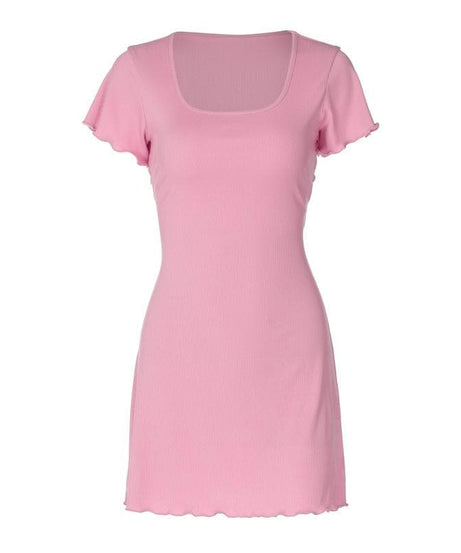 Cute Pink Ribbed Knit Mini Dress with Lettuce Trim - Fall Ready Style