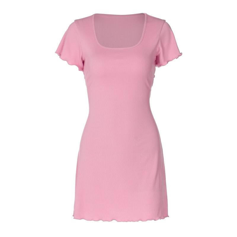 Cute Pink Ribbed Knit Mini Dress with Lettuce Trim - Fall Ready Style