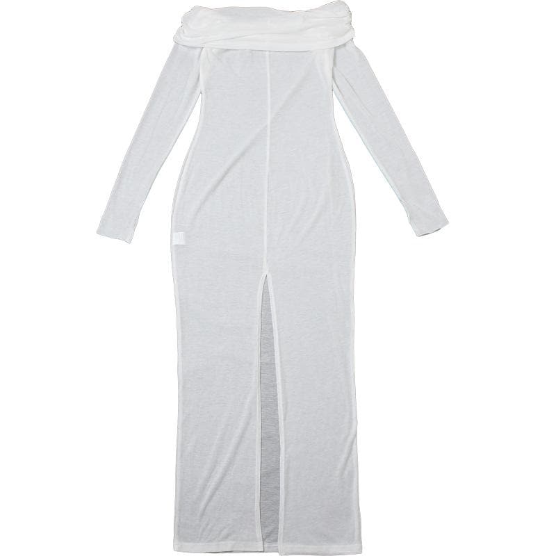 Sultry Sheer Off-Shoulder O-Ring Maxi Dress - Fall Party & Halloween Ready