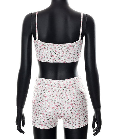 Adorable Floral Textured Cami Crop Top & Shorts Set - Cozy Fall Loungewear for Women