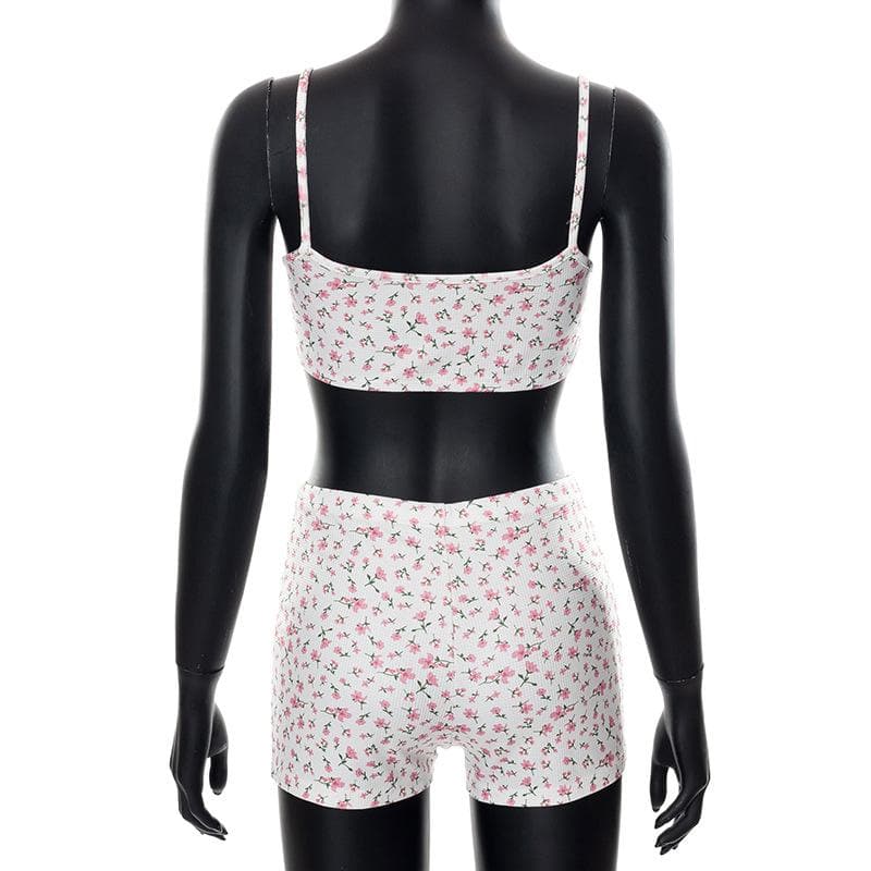 Adorable Floral Textured Cami Crop Top & Shorts Set - Cozy Fall Loungewear for Women