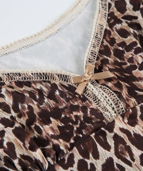 Spotted & Styled: Y2K Leopard Print Puff Sleeve Bowknot Top - Fall's Must-Have