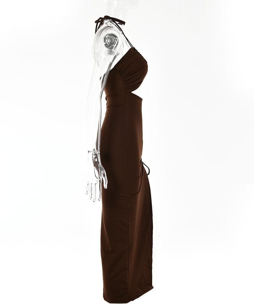 Royal Blue Halter Cutout Midi Dress - Daring Slit & Ruched Bodycon for Fall Parties & NYE