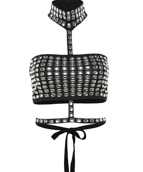Dazzling Rhinestone Halter Crop Top - Ultimate Party, Club & Halloween Glam