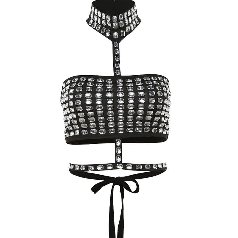 Dazzling Rhinestone Halter Crop Top - Ultimate Party, Club & Halloween Glam