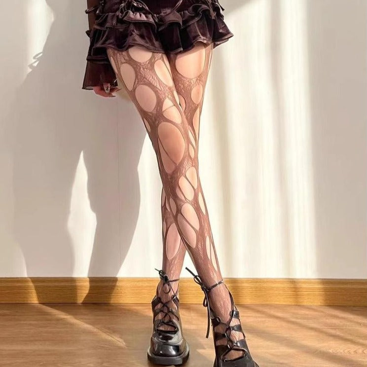 Edgy Gothcore Distressed Lace Tights | Perfect for Halloween & Fall Fashion