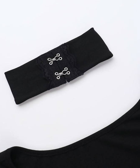 Sultry Black Lace-Up Corset Long Sleeve Top with Choker - Fall & Winter Edgy Chic