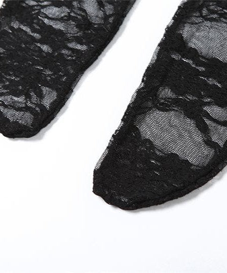 Alluring Black Lace Strapless Bodysuit & Long Gloves Set | Perfect for Halloween & Romantic Fall Nights