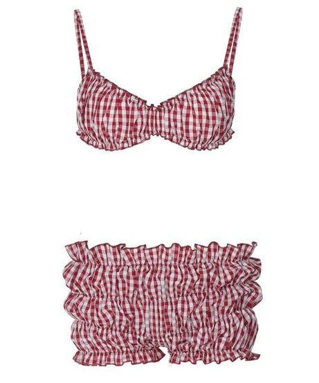 Sweetheart Gingham Smocked Cami & Ruffle Shorts Set - Cozy American Loungewear