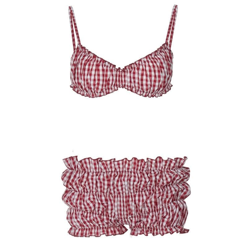 Sweetheart Gingham Smocked Cami & Ruffle Shorts Set - Cozy American Loungewear