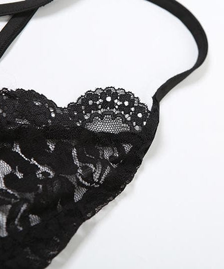 Sultry Black Lace V-Neck Romper Bodysuit – Chic & Flirty for Fall Nights