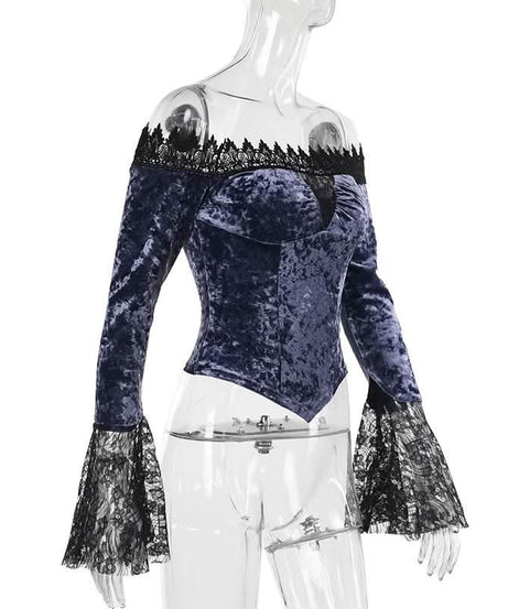 Midnight Plum Velvet & Lace Off-Shoulder Top - Your Essential Fall & Holiday Statement Piece