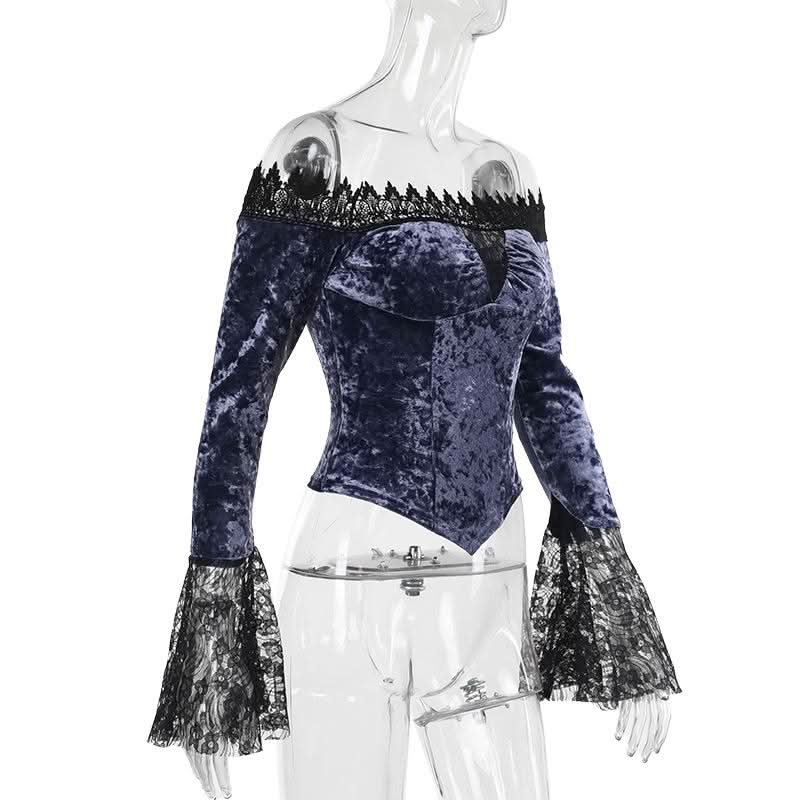 Midnight Plum Velvet & Lace Off-Shoulder Top - Your Essential Fall & Holiday Statement Piece