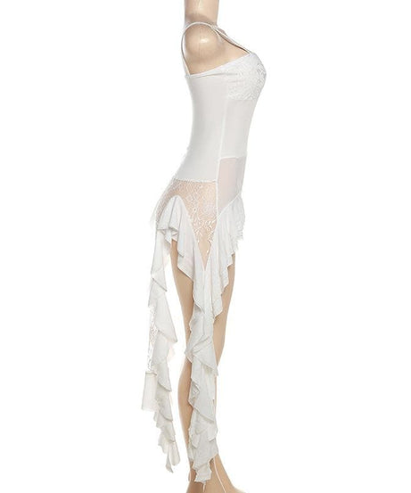 Alluring Lace & Sheer Ruffle Cami Mini Dress - Your Fall & Holiday Romance Essential