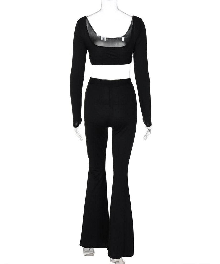 Unleash Your Inner Wild: Chic Leopard Flare Pant & Crop Top Set - Fall Trendsetter