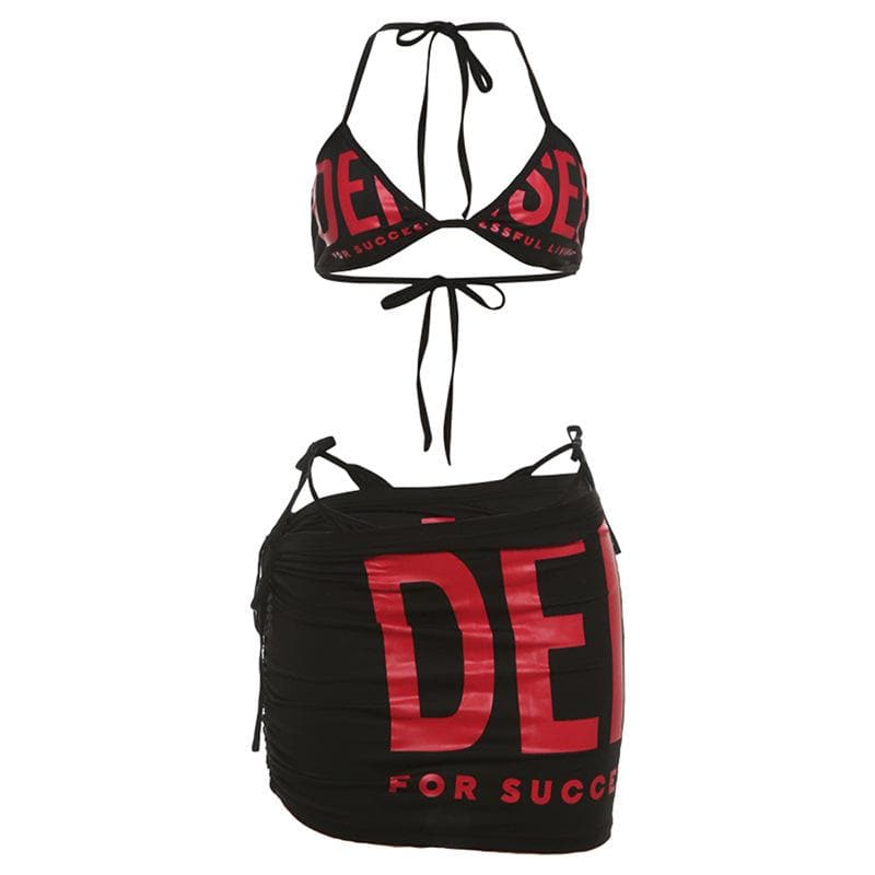 Fall Getaway Ready: Bold Graphic Halter Crop Top & Ruched Mini Skirt Set – Your Statement Night Out & Vacation Essential