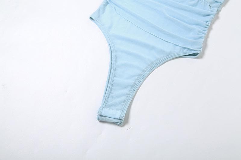 Effortless Chic: Sheer Ruched One-Shoulder Bodysuit - Your Fall Going-Out Essential!