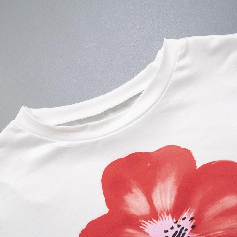 Vibrant Red Poppy Floral Tee | Women's Soft & Stretchy Short Sleeve Top for Fall Style