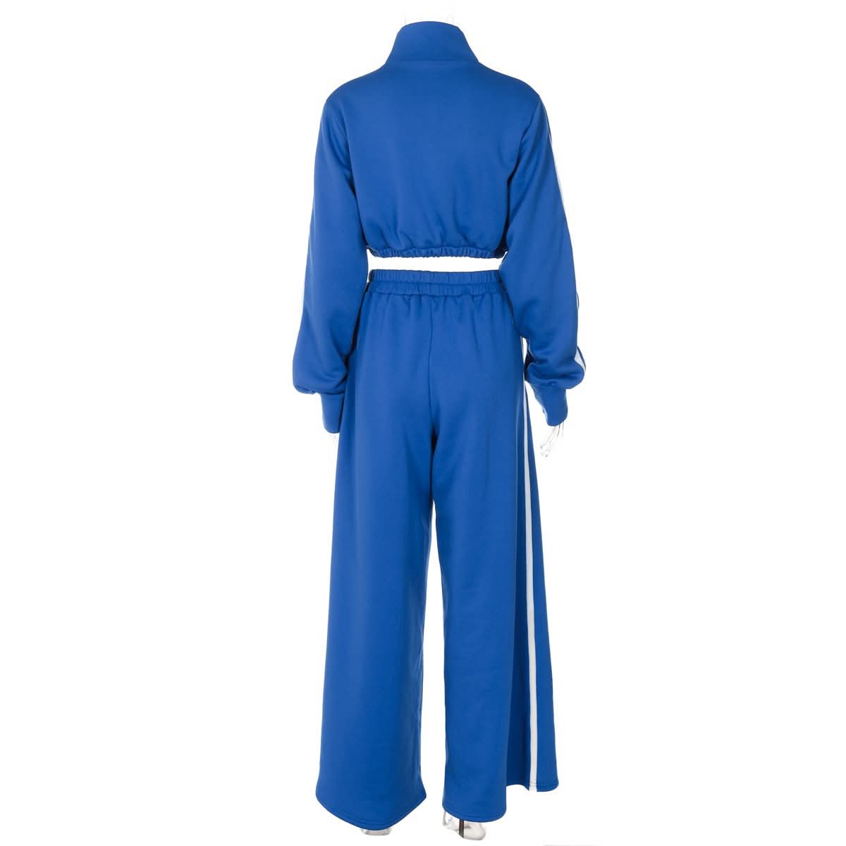 Cozy Chic Fall: Royal Blue Cropped Zip Sweatshirt & Wide-Leg Pant Set