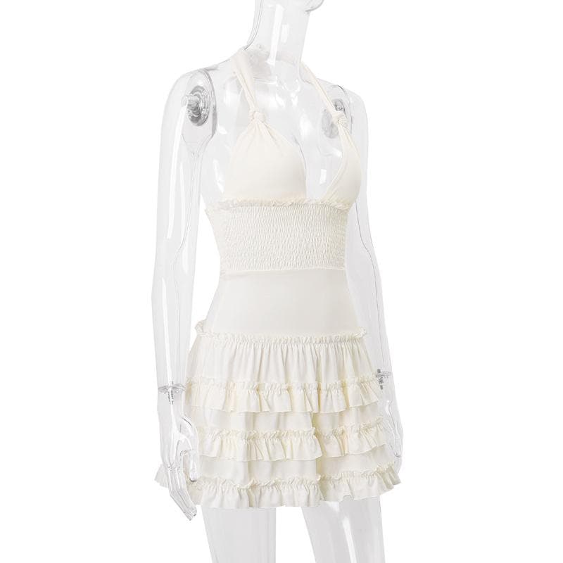 Dreamy White Halter Plunge Ruffle Mini Dress - Chic for Fall Soirees & Sunny Getaways