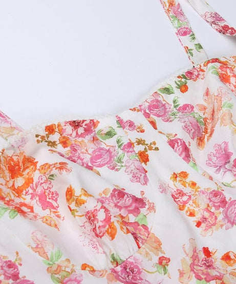 Enchanting Floral Ruched Midi Dress - Sweetheart Style for Fall Flair & Vacation Charm